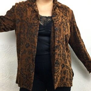 Vintage 90s chunky brown leafy layering shirt jacket 1X button front